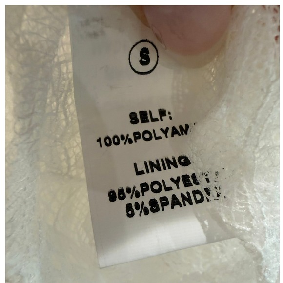 Bloomingdale's CQ by CH Small Off-White Sheer Mesh Lace Ruffle Satin Trim Blouse - Picture 4 of 8